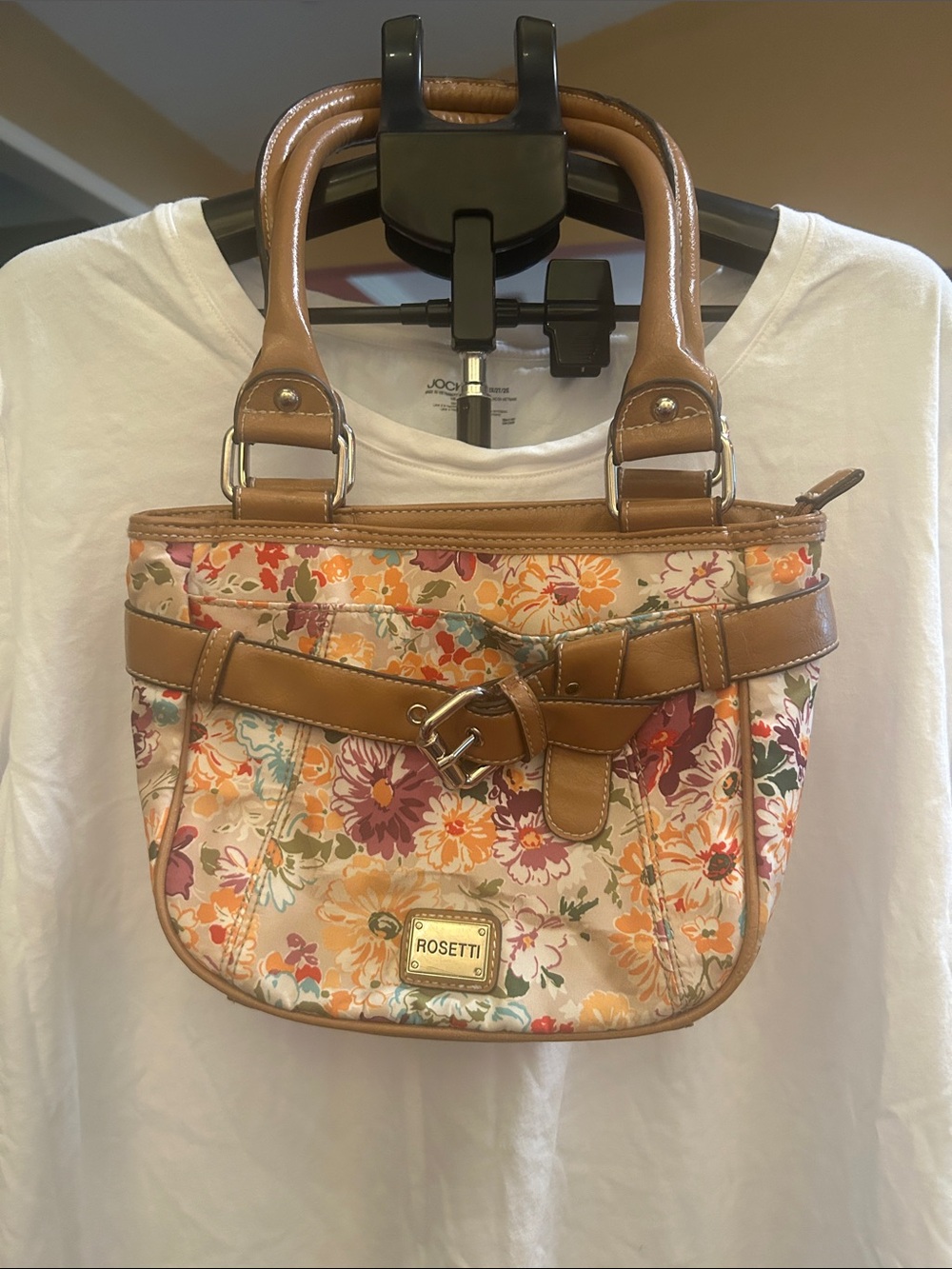 Rosetti Floral Canvas Shoulder Bag in Tan and Pink
